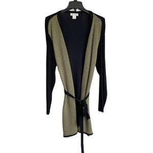 DUE per Due Black Long Sleeves Belted Cardigan Kimono Top Sweater Cadigan 1XP